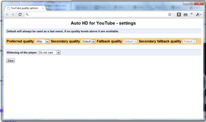Google Chrome, расширение Auto HD for YouTube, 720p