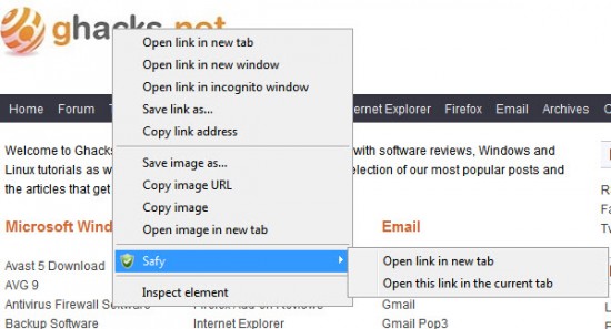 Google Chrome, расширение Safy для безопасного путешестивия по сети