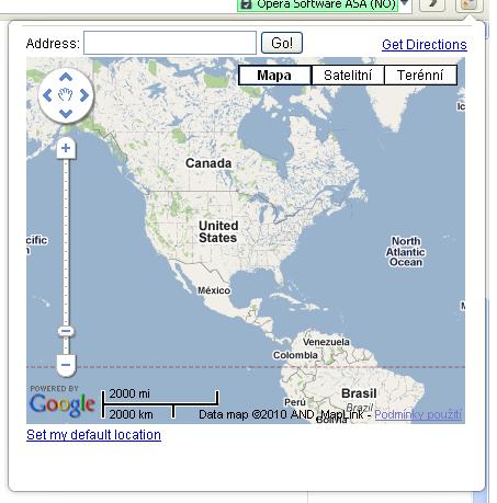 Opera, расширение Mini Google Maps, быстрый просмотр Google Maps