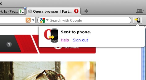 Opera 11, расширение Opera to Phone, отправка сообщений на Android