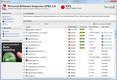 Secunia PSI 2.0, окно сканирования